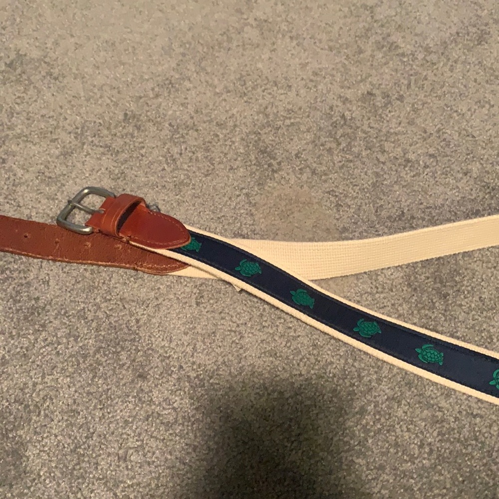 J Crew Men’s belt, blue with green turtles